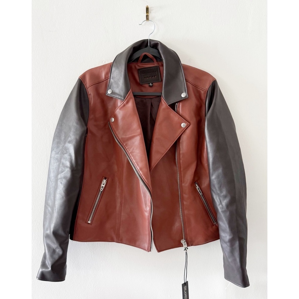 NEW BlankNYC Two-Tone Brown Vegan Faux Leather Biker Moto Jacket Size Medium